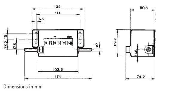 CONTADOR DE COMPRIMENTO 6.5 MM  1:5 132 X 70 X 74.2 MM  REF. HENGSTLER 0225004